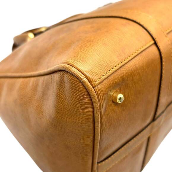 Valentino Garavani Mini Boston Handbag in Camel Brown Leather with V Logo and...